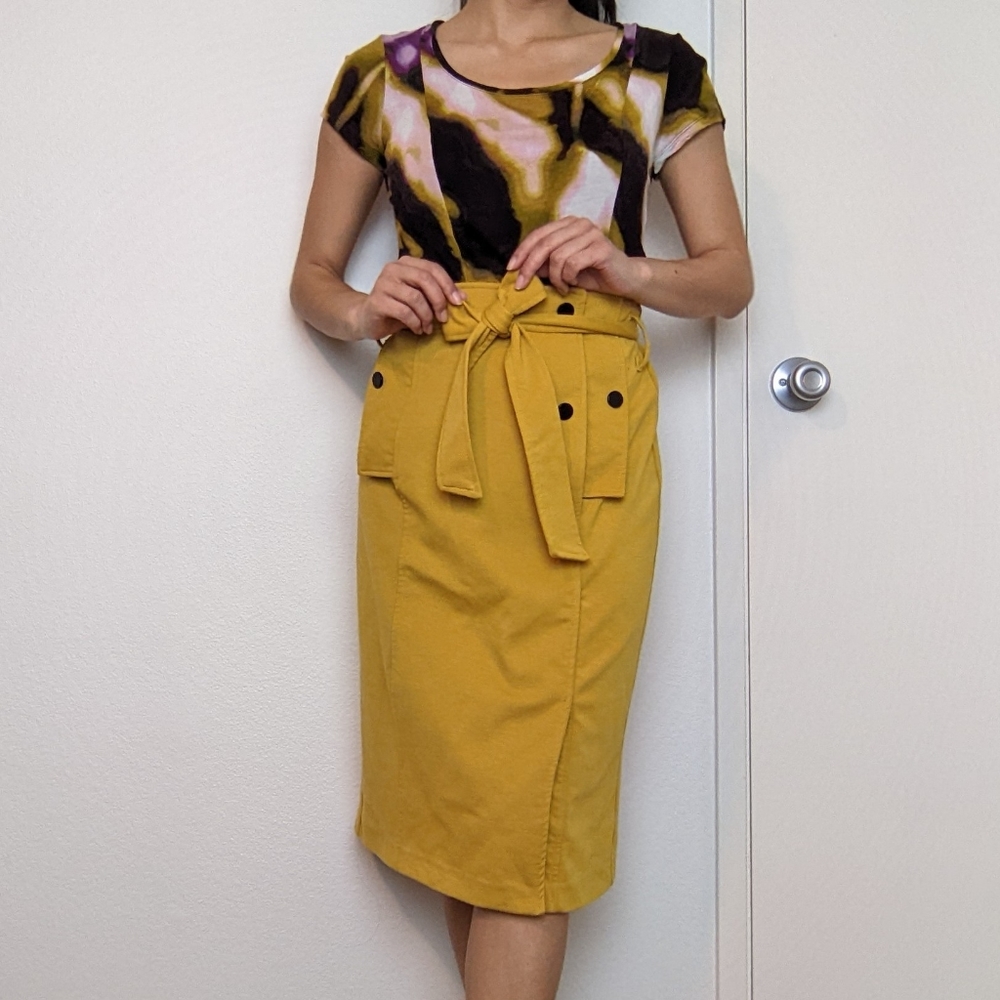 Mustard yellow pencil skirt with tie